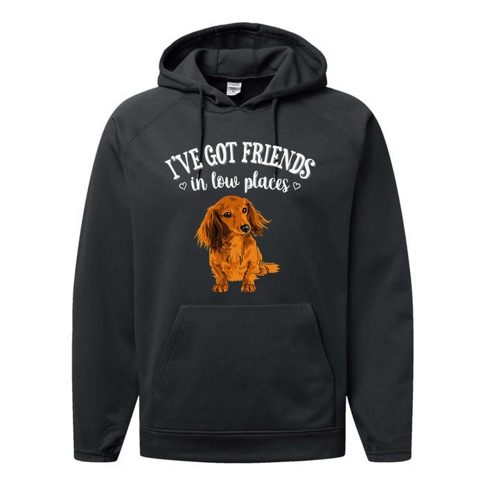 Long Haired Dachshund funny animal lovers Performance Fleece Hoodie