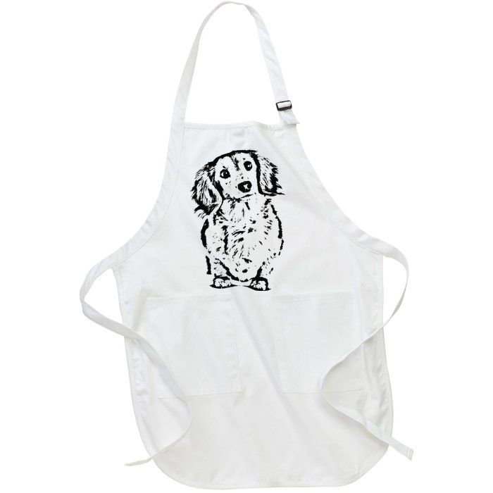 Long Hair Dachshund Lover Doxie Mom Dad Cute Wiener Dog Full-Length Apron With Pockets