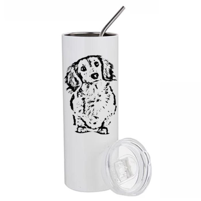 Long Hair Dachshund Lover Doxie Mom Dad Cute Wiener Dog Stainless Steel Tumbler