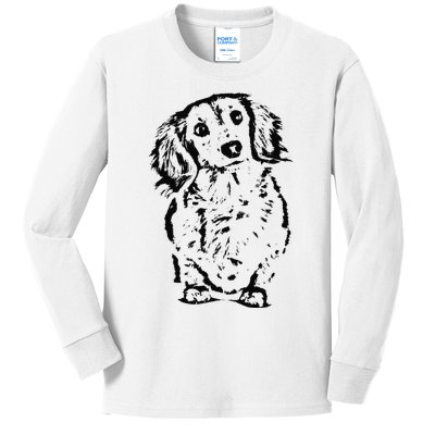 Long Hair Dachshund Lover Doxie Mom Dad Cute Wiener Dog Kids Long Sleeve Shirt