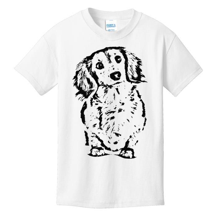 Long Hair Dachshund Lover Doxie Mom Dad Cute Wiener Dog Kids T-Shirt