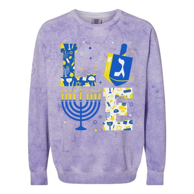 Love Hanukkah Dreidel Menorah Jewish Chanukah Colorblast Crewneck Sweatshirt