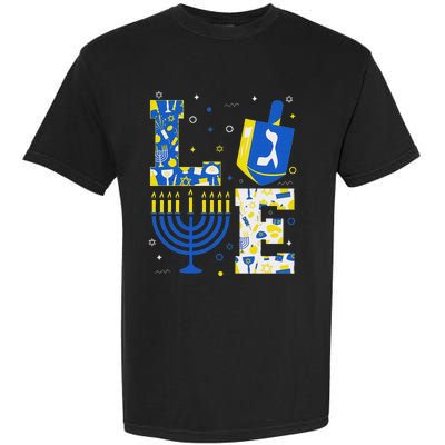 Love Hanukkah Dreidel Menorah Jewish Chanukah Garment-Dyed Heavyweight T-Shirt