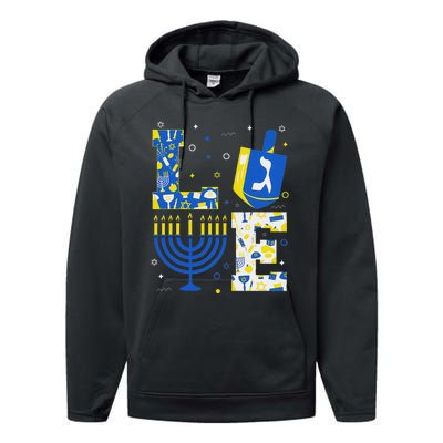 Love Hanukkah Dreidel Menorah Jewish Chanukah Performance Fleece Hoodie