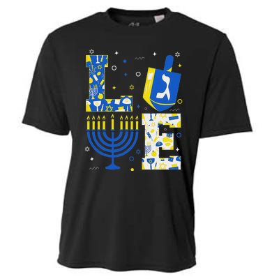 Love Hanukkah Dreidel Menorah Jewish Chanukah Cooling Performance Crew T-Shirt