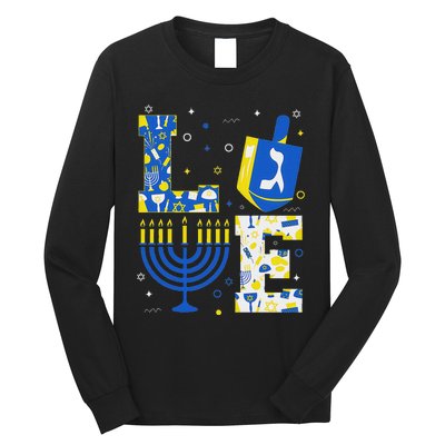 Love Hanukkah Dreidel Menorah Jewish Chanukah Long Sleeve Shirt