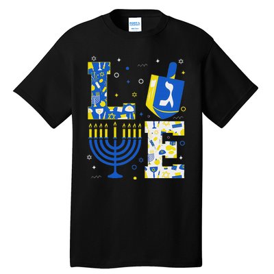 Love Hanukkah Dreidel Menorah Jewish Chanukah Tall T-Shirt