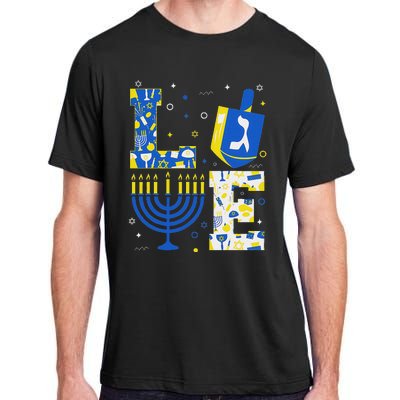 Love Hanukkah Dreidel Menorah Jewish Chanukah Adult ChromaSoft Performance T-Shirt