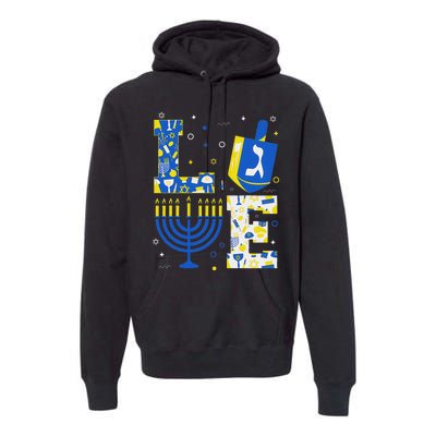 Love Hanukkah Dreidel Menorah Jewish Chanukah Premium Hoodie