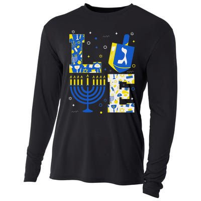 Love Hanukkah Dreidel Menorah Jewish Chanukah Cooling Performance Long Sleeve Crew