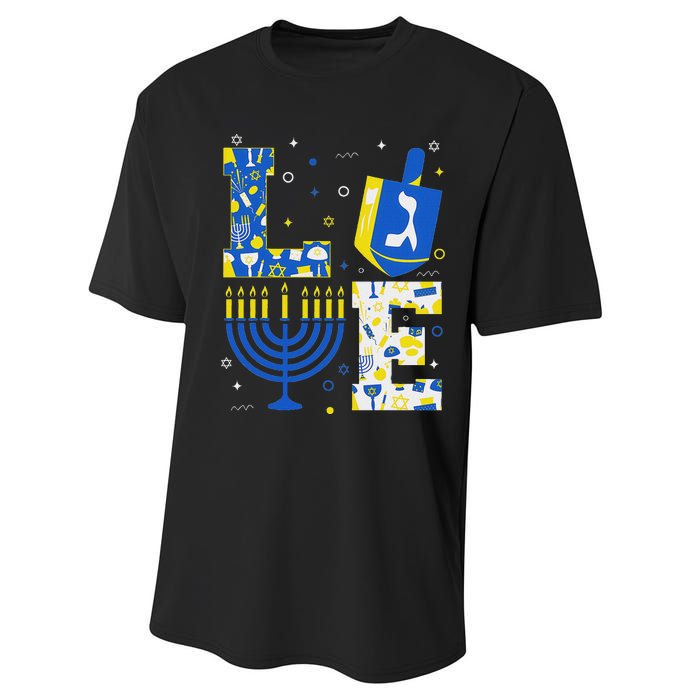 Love Hanukkah Dreidel Menorah Jewish Chanukah Performance Sprint T-Shirt