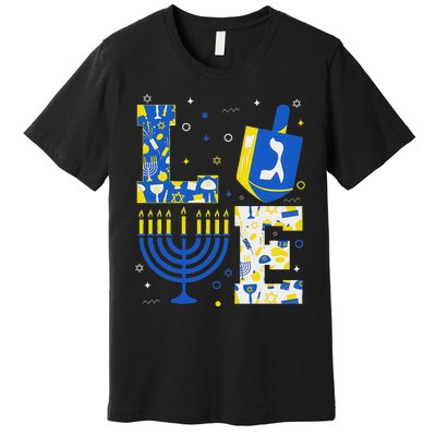 Love Hanukkah Dreidel Menorah Jewish Chanukah Premium T-Shirt