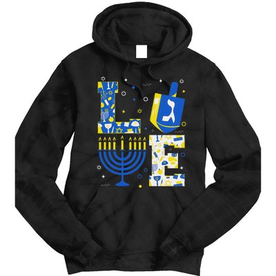 Love Hanukkah Dreidel Menorah Jewish Chanukah Tie Dye Hoodie