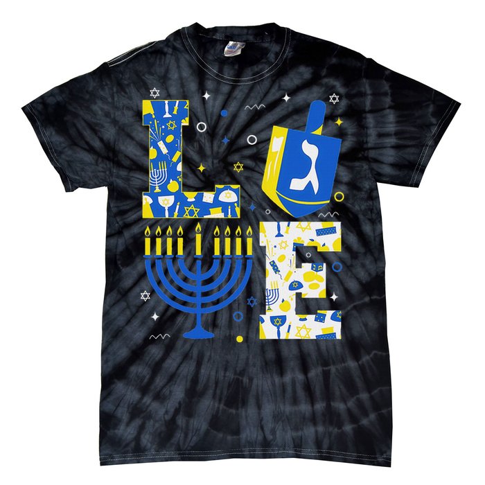 Love Hanukkah Dreidel Menorah Jewish Chanukah Tie-Dye T-Shirt