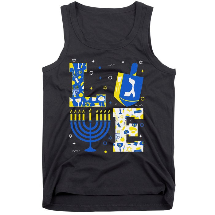 Love Hanukkah Dreidel Menorah Jewish Chanukah Tank Top