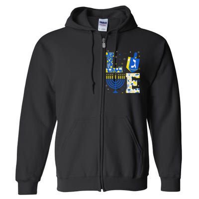 Love Hanukkah Dreidel Menorah Jewish Chanukah Full Zip Hoodie