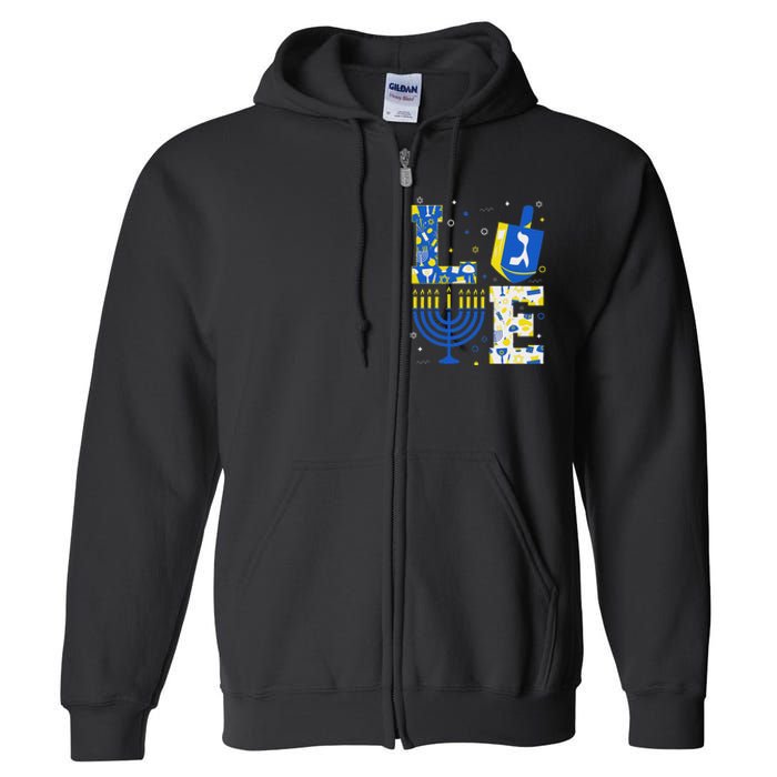 Love Hanukkah Dreidel Menorah Jewish Chanukah Full Zip Hoodie