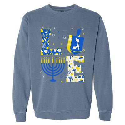 Love Hanukkah Dreidel Menorah Jewish Chanukah Garment-Dyed Sweatshirt