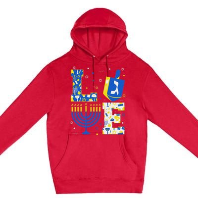 Love Hanukkah Dreidel Menorah Jewish Chanukah Premium Pullover Hoodie