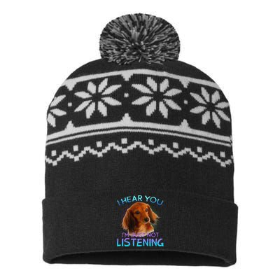 Long Haired Dachshunds I Hear You Not Listening USA-Made Snowflake Beanie