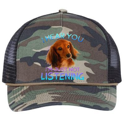 Long Haired Dachshunds I Hear You Not Listening Retro Rope Trucker Hat Cap