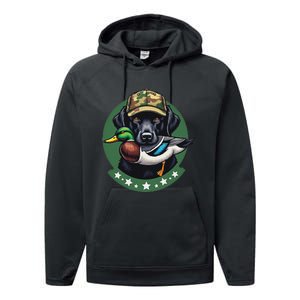 Labrador Hunting Dog With Duck Waterfowl AmericaS Duck Dog Performance Fleece Hoodie