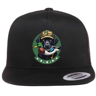 Labrador Hunting Dog With Duck Waterfowl AmericaS Duck Dog Flat Bill Trucker Hat
