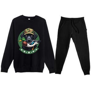 Labrador Hunting Dog With Duck Waterfowl AmericaS Duck Dog Premium Crewneck Sweatsuit Set