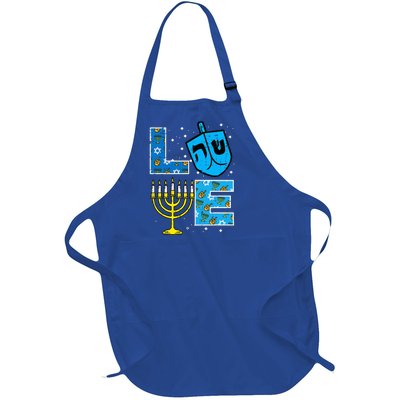 Love Hanukkah Dreidel Menorah Jewish Chanukah  Full-Length Apron With Pockets