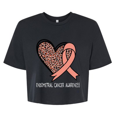 Leopard Heart Endometrial Cancer Awareness Peach Bella+Canvas Jersey Crop Tee