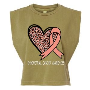 Leopard Heart Endometrial Cancer Awareness Peach Garment-Dyed Women's Muscle Tee