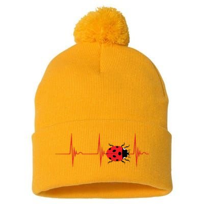 Ladybug Heartbeat EKG Pulse Insects Bugs Entomology Pom Pom 12in Knit Beanie