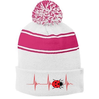 Ladybug Heartbeat EKG Pulse Insects Bugs Entomology Stripe Pom Pom Beanie