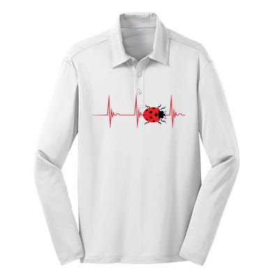 Ladybug Heartbeat EKG Pulse Insects Bugs Entomology Silk Touch Performance Long Sleeve Polo