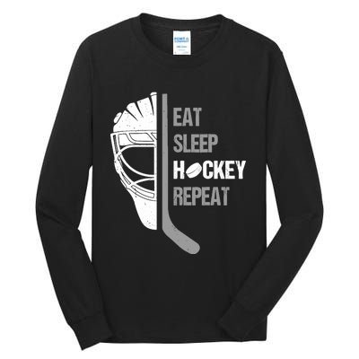 Lover Hockey Eat Sleep Hockey Repeat Christmas For Teen Tall Long Sleeve T-Shirt