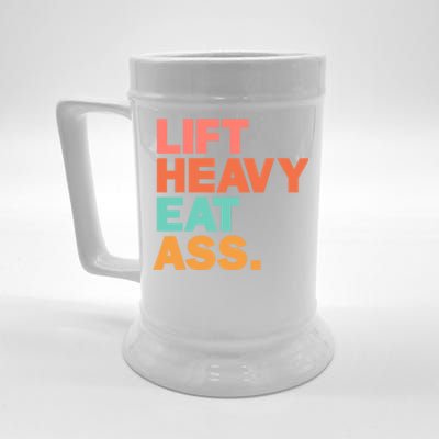 Lift Heavy Eat Ass Funny Adult Humor Workout Fitness Gym Beer Stein