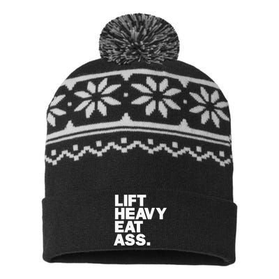 Lift Heavy Eat Ass Funny Adult Humor Workout Fitness Gym USA-Made Snowflake Beanie