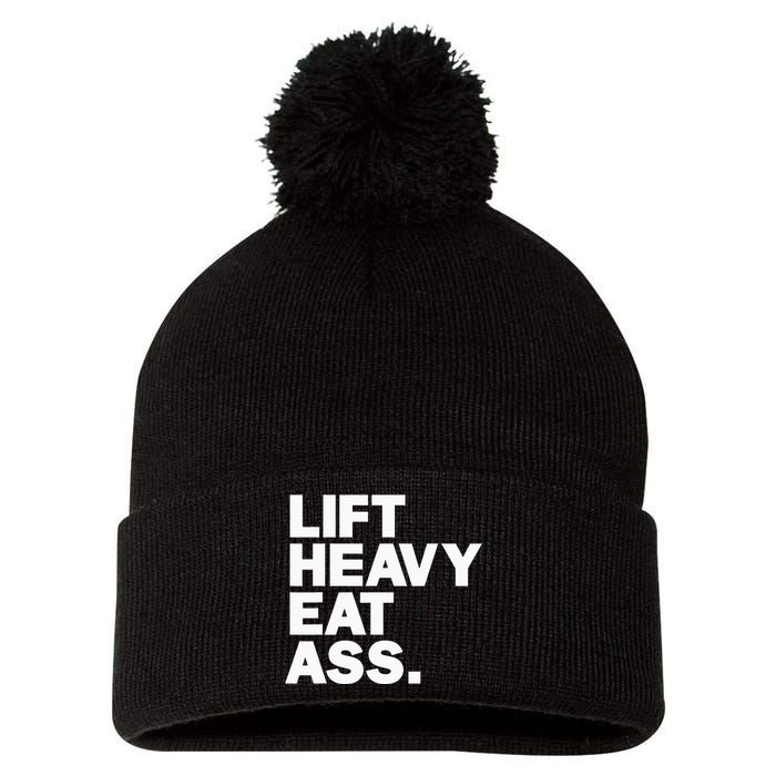 Lift Heavy Eat Ass Funny Adult Humor Workout Fitness Gym Pom Pom 12in Knit Beanie