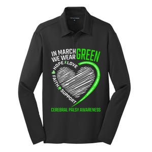 Love Hope Faith March We Wear Green Cerebral Palsy Awareness Silk Touch Performance Long Sleeve Polo