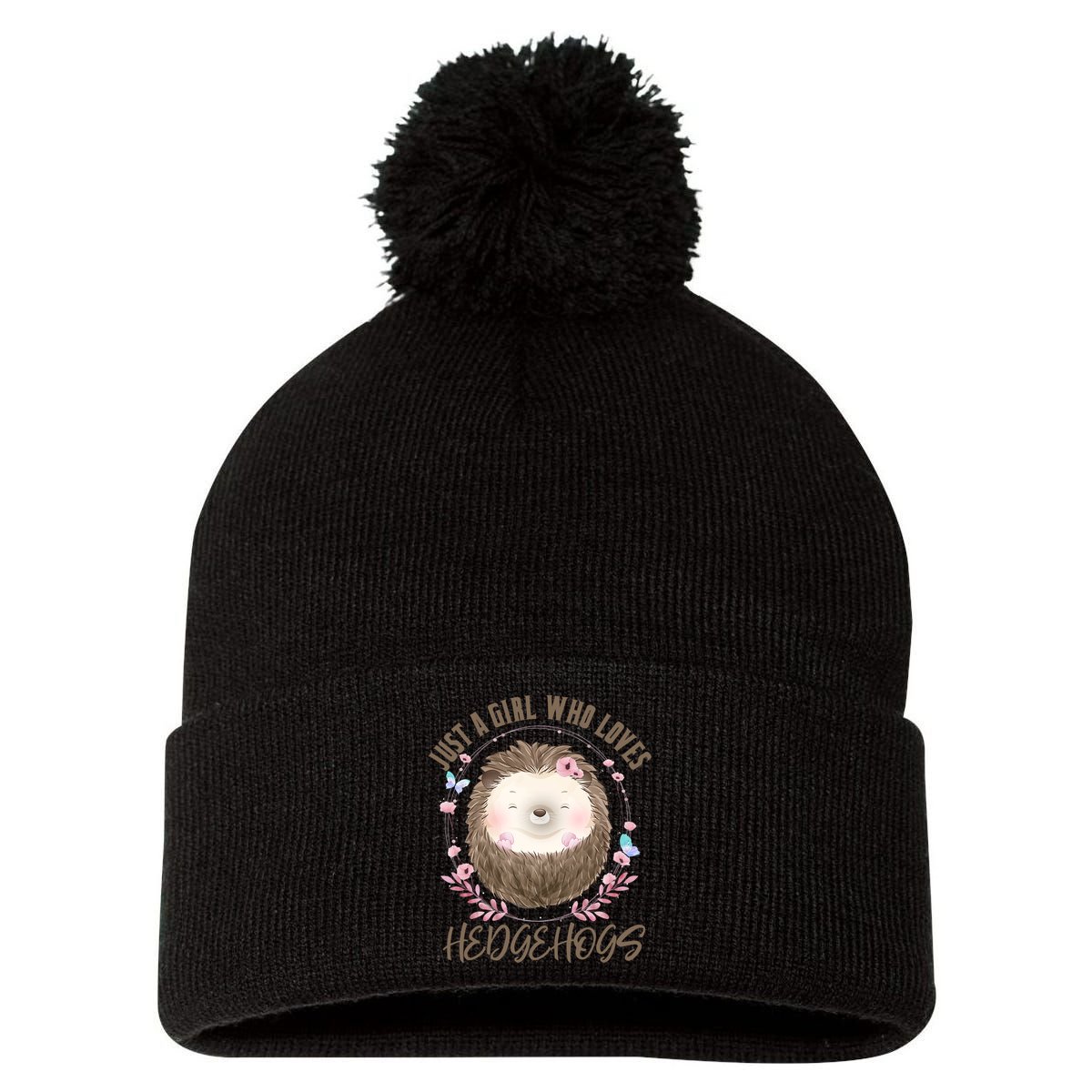 Loves Hedgehogs Forest Animal Cute Hedgehog  Pom Pom 12in Knit Beanie