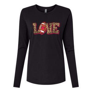 Love Heart Football Sports Fan Cute Leopard Print Womens Cotton Relaxed Long Sleeve T-Shirt