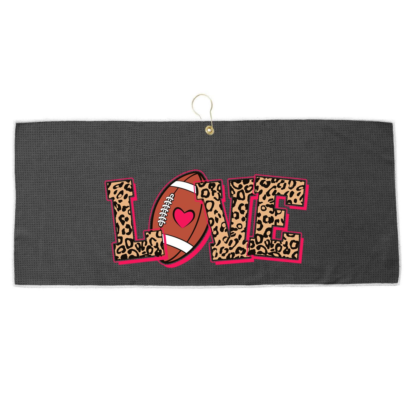 Love Heart Football Sports Fan Cute Leopard Print Large Microfiber Waffle Golf Towel