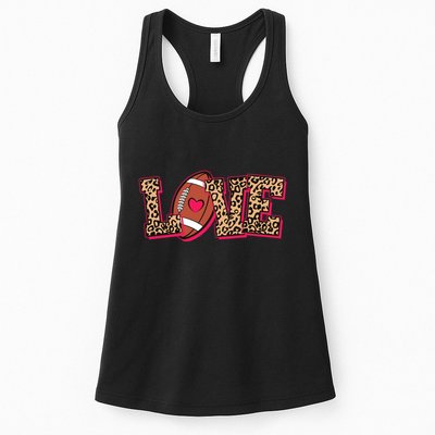 Love Heart Football Sports Fan Cute Leopard Print Womens Tank Top