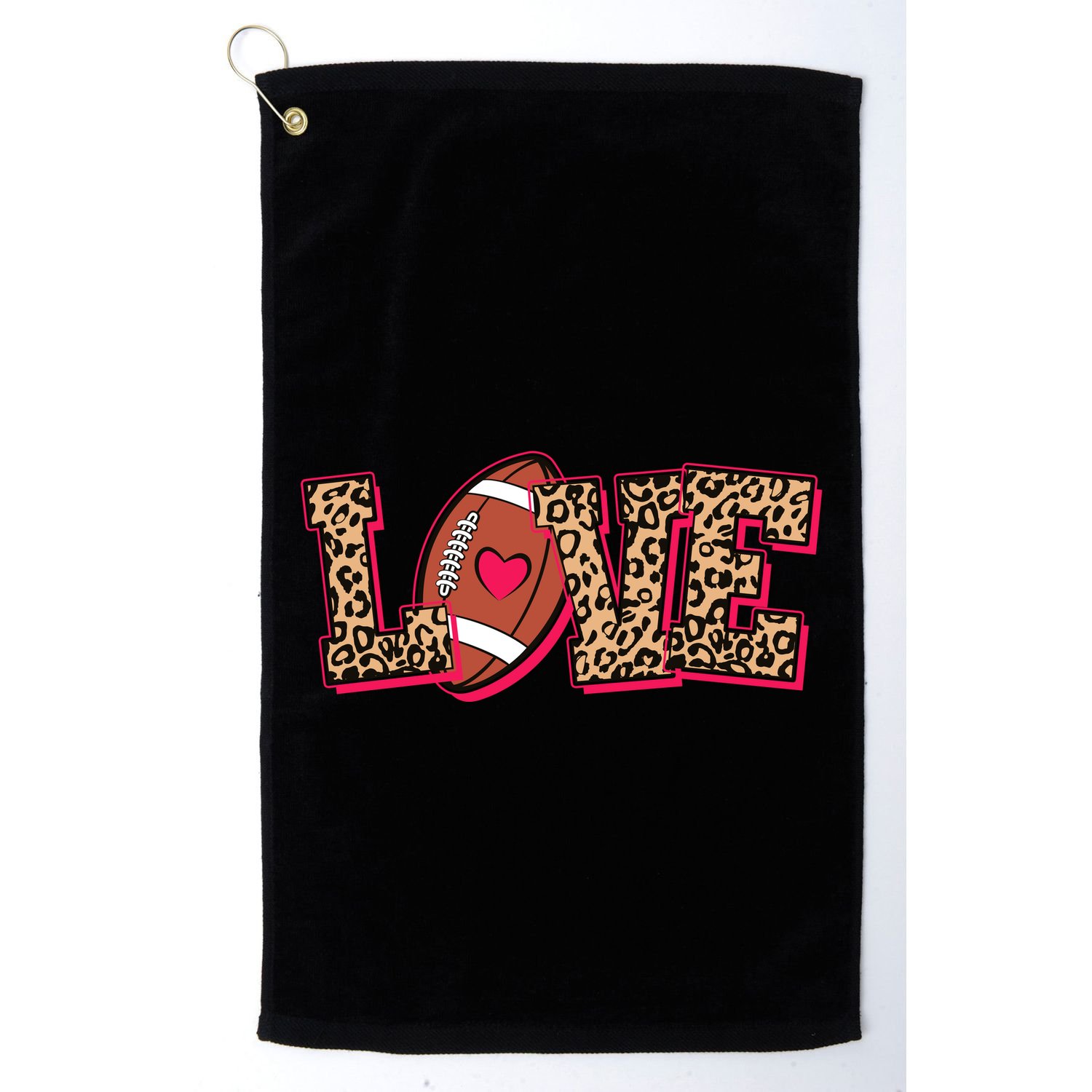 Love Heart Football Sports Fan Cute Leopard Print Golf Towel