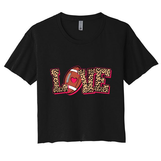 Love Heart Football Sports Fan Cute Leopard Print Women's Crop Top Tee