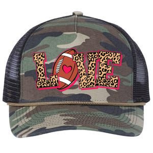 Love Heart Football Sports Fan Cute Leopard Print Retro Rope Trucker Hat Cap