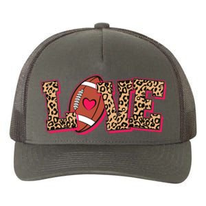 Love Heart Football Sports Fan Cute Leopard Print Yupoong Adult 5-Panel Trucker Hat