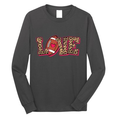 Love Heart Football Sports Fan Cute Leopard Print Long Sleeve Shirt