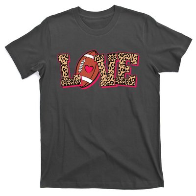 Love Heart Football Sports Fan Cute Leopard Print T-Shirt