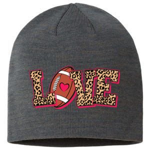 Love Heart Football Sports Fan Cute Leopard Print Sustainable Beanie